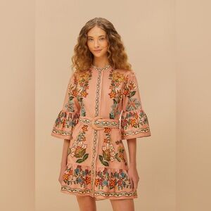 Farm Rio Pink Garden Delight Belted Mini Dress
